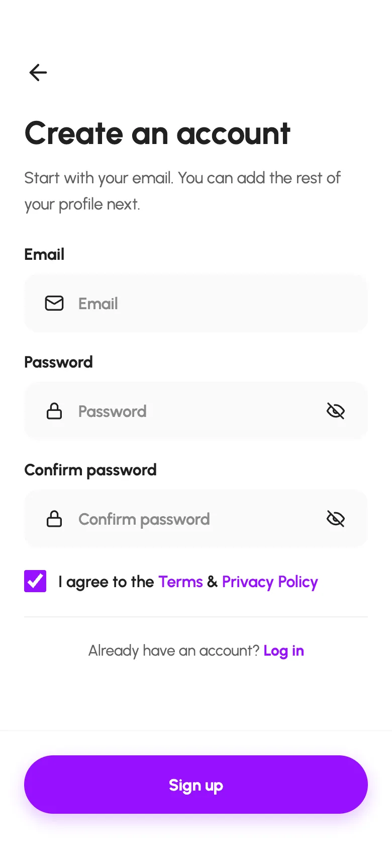 Datify sign up screen