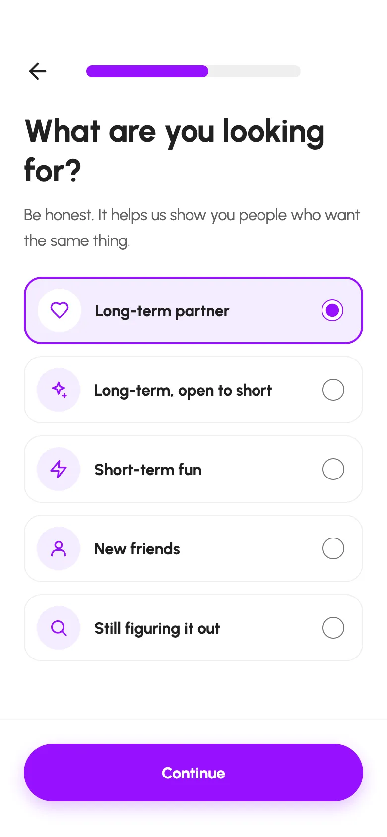 Datify screen for what someone is looking for