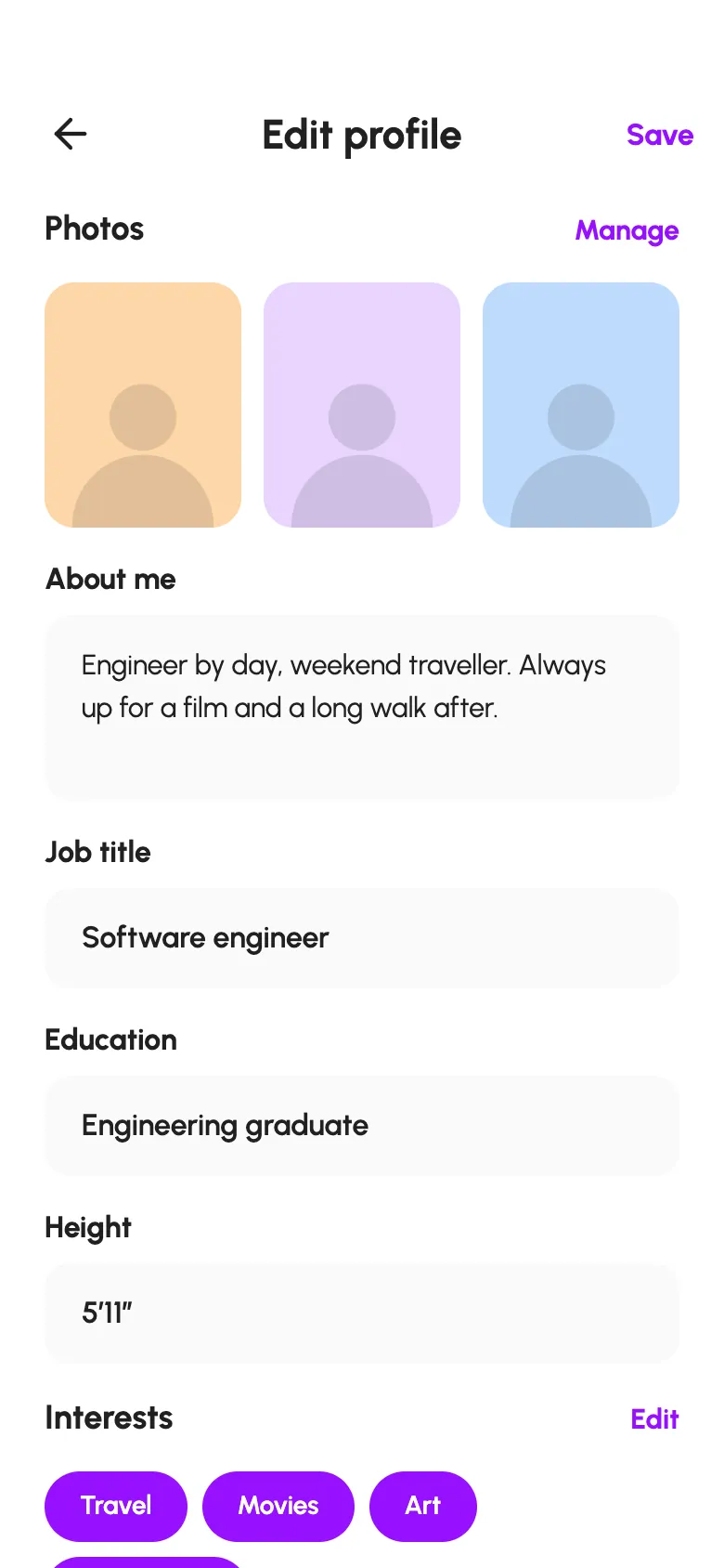 Datify edit profile screen