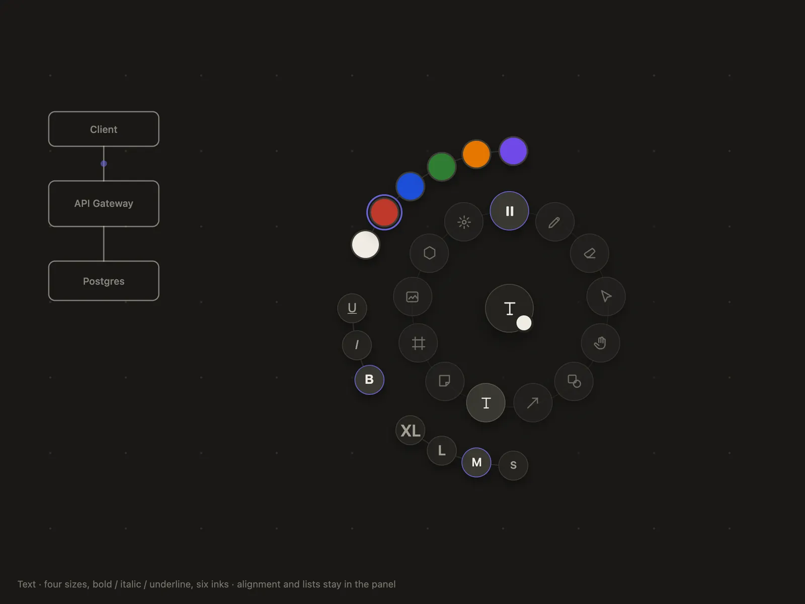 DrawLapse text tool with size, style and ink